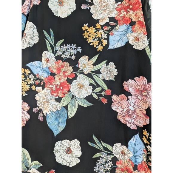 Papermoon Women's 1x Blouse Long Puff Elastic Sleeve Larie Black Floral Fix - Picture 6 of 10